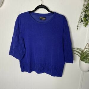 Geiger Austria Blue Knit Crocheted Sweater 43 US XL 14 Rare Cropped Piece EUC